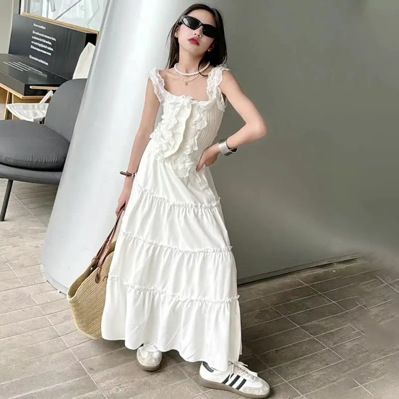 

Girls Clothes Set Summer 2025 White Lace Sling Tops High Waisted Skirt Two-piece Elegant Teens Kids Holiday Outfits 10 12 Years