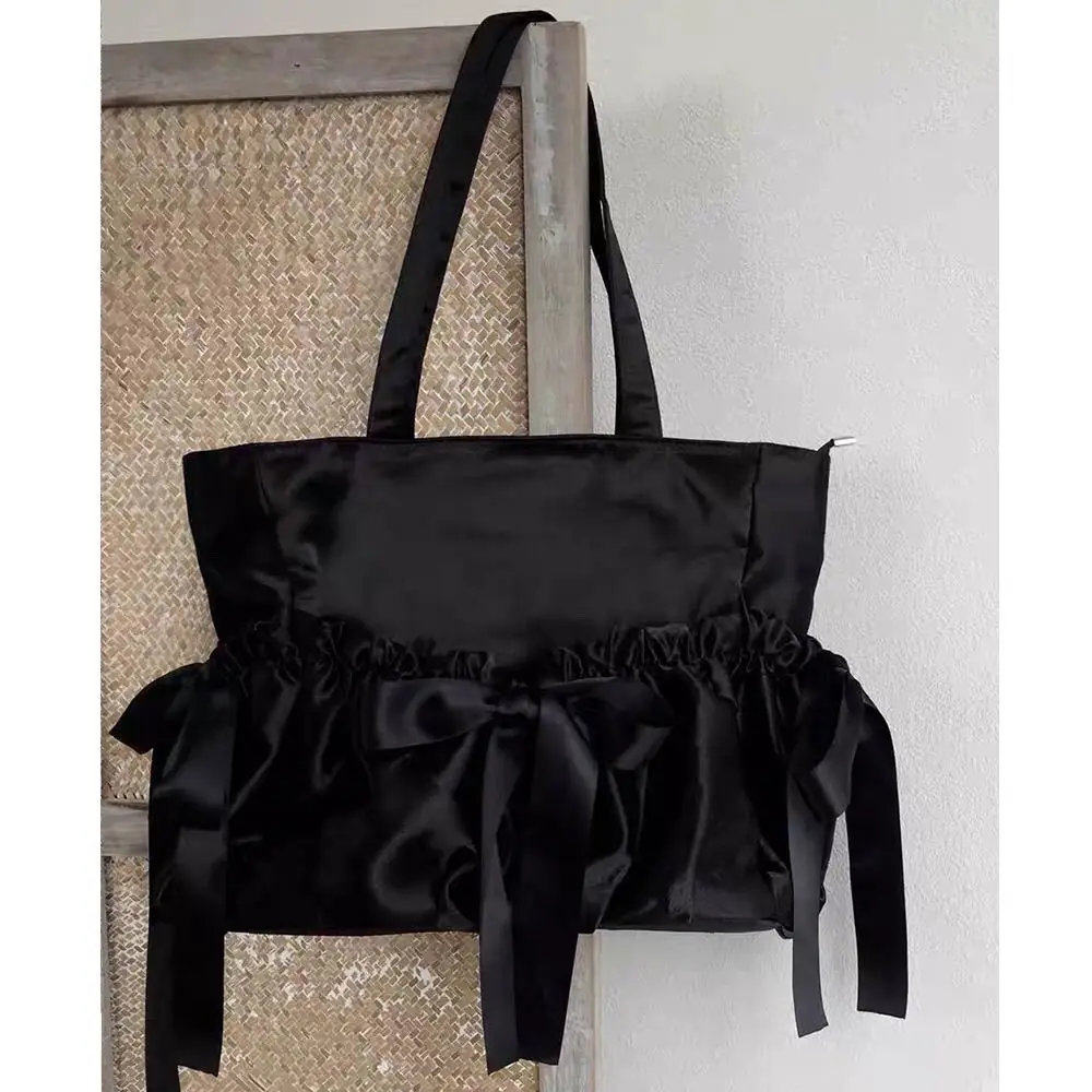 Miyagawa 2024 New Satin Korean Sweet Pleated Bow Single Shoulder Bag Causal Large Capacity Tote Underarm Bags for Women