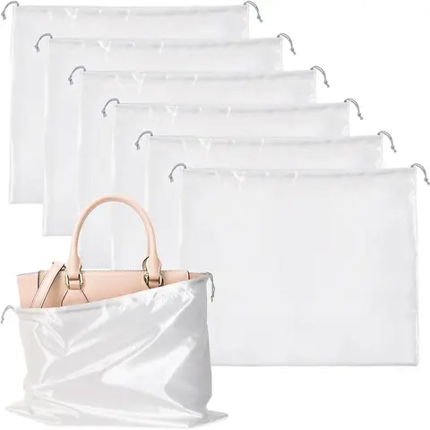 6 Pack Dust Bags for Handbags Silk Dust Cover Bag for Handbags Purses Shoes Boots, Silk Dustproof Drawstring Bag Travel Storage