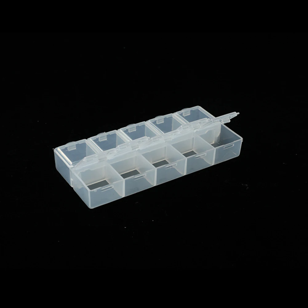 Compartment Storage Box Earring Holder Jewelry Nail Rings Screw Organizer Plastic Rectangle Transparent 10 Grids