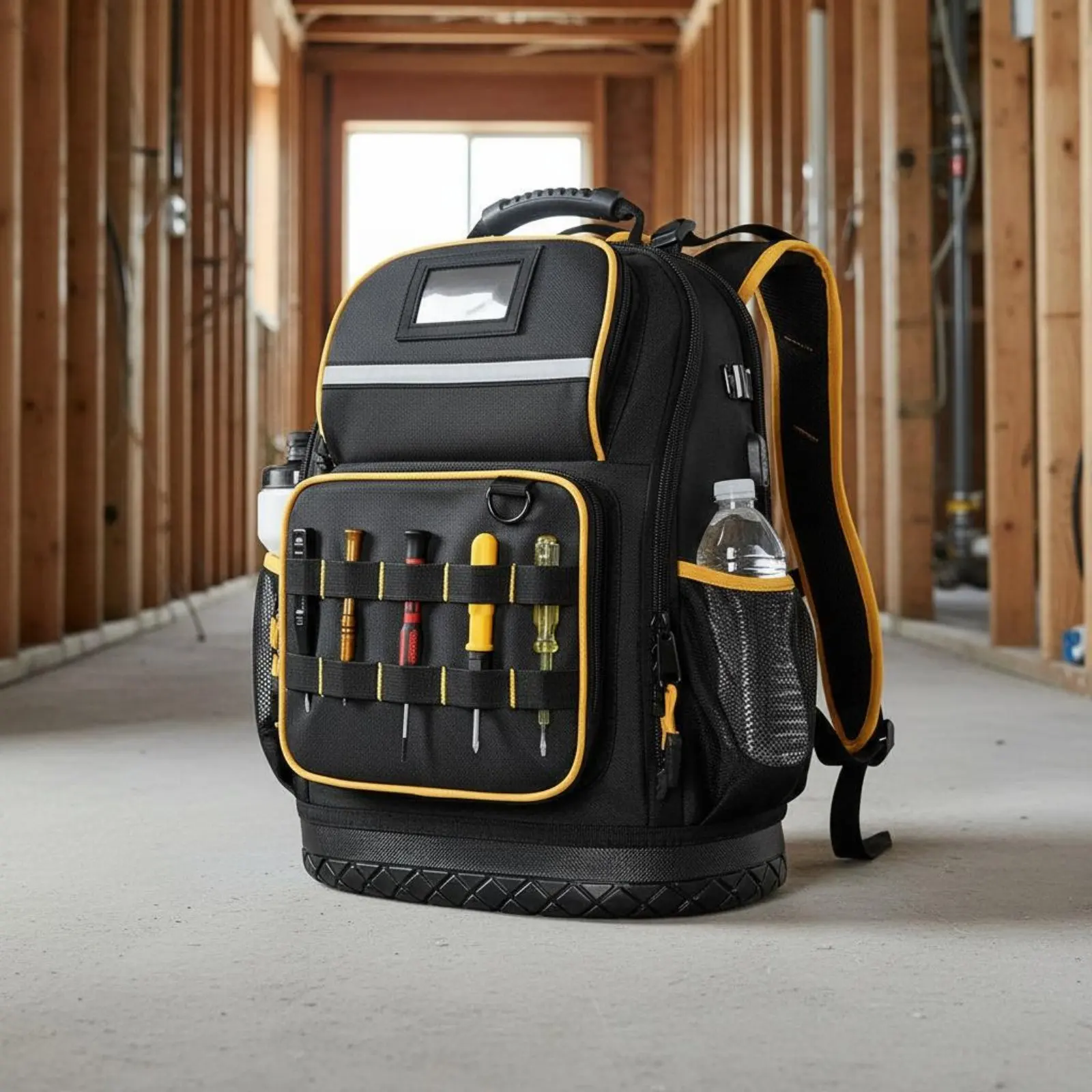 

Electrician Tool Organizer Backpack Large Capacity Molded Base Tool Backpack Multi-Pocket Breathable Padded Rear for Technicians