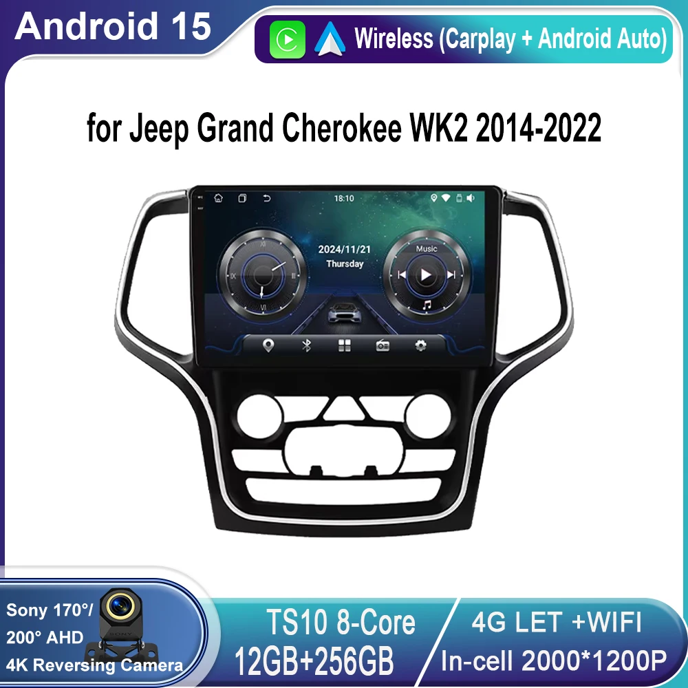 

Android 15 Car radio for Jeep Grand Cherokee WK2 2014-2022 multimedia player DSP Carplay BT Autoradio Head Unit No 2din din dvd