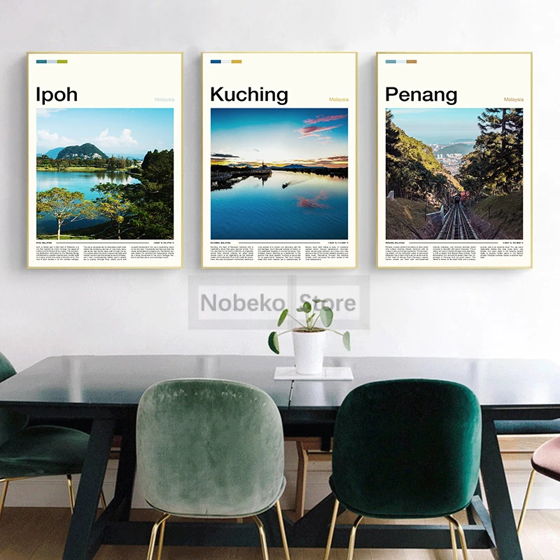 Asia Malaysia Travel Posters Kuala Lumpur Ipoh Kuching Penang Redang Island Prints Canvas Wall Pictures Home Room Modern Decor