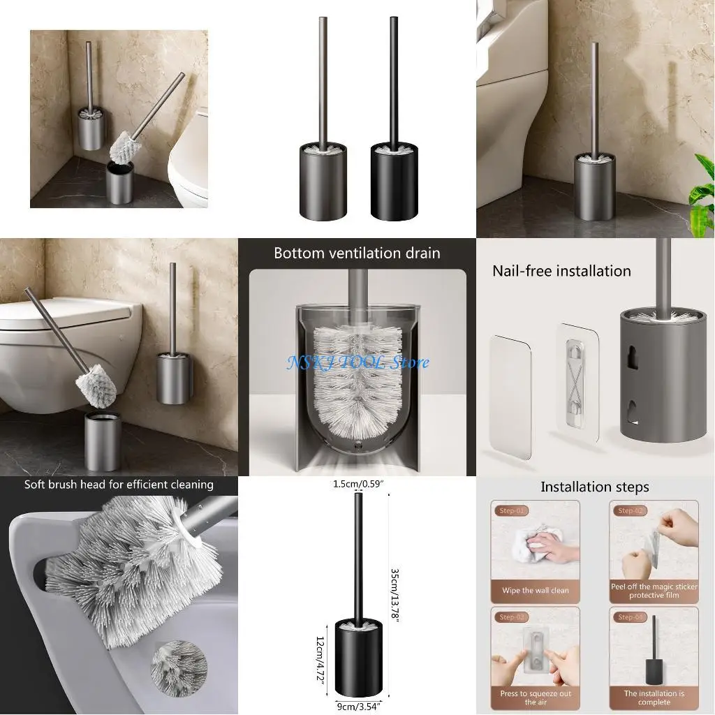 

L8RC No Drill Toilet Brush No Dead Corners Household Wash Bathroom Toilet Cleaning