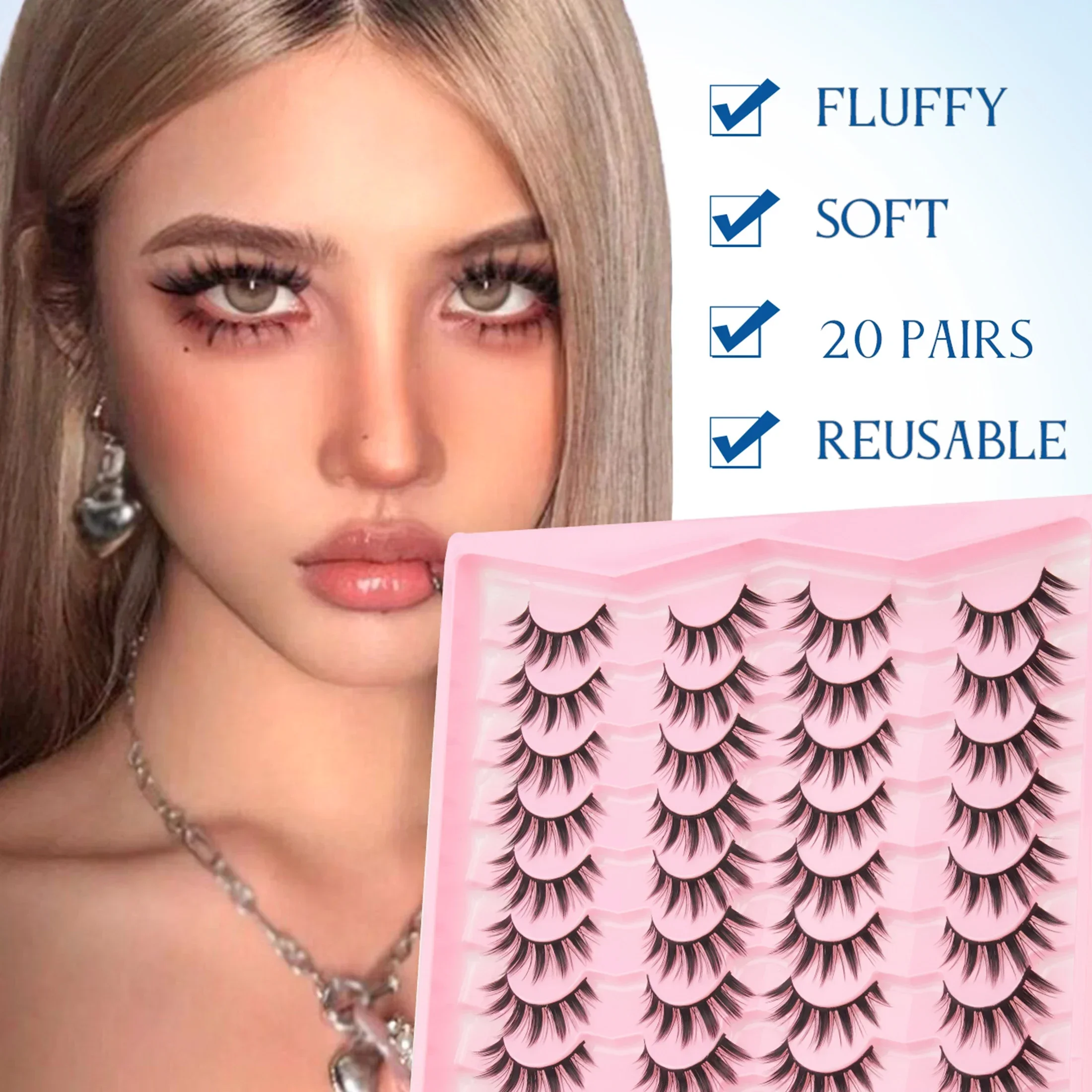 20 Pairs Anime Spiky Strip Lashes Wispy False Eyelashes 3D Faux Mink Dramatic Soft Reusable Cosplay Eye Makeup Lashes