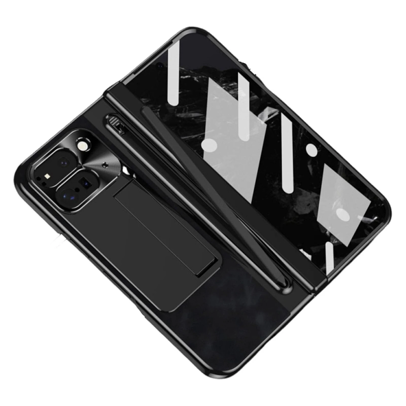 

Чехол для Google Pixel 10 Pro Fold, кожаный чехол с отделением для стилуса, защита шарнира, магнитная подставка