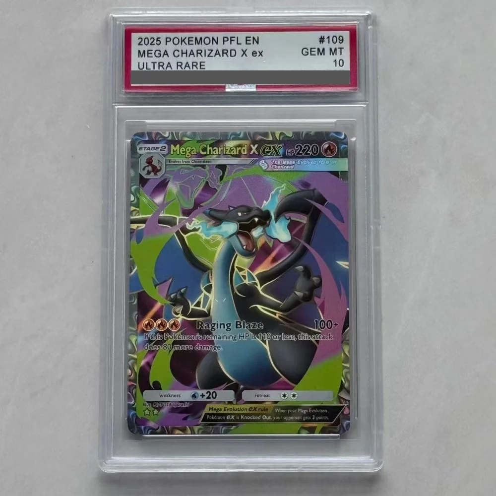 DIY TCG Collection Card Rating Card 2025 PFL EN 109 MEGA CHARIZARD X ex Copy 10Points Rating Card Anime Game Gift Toy