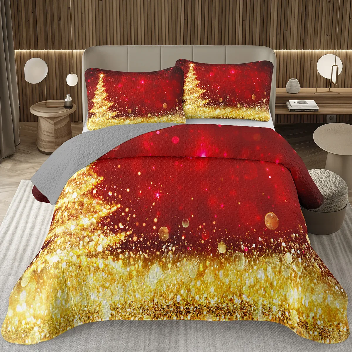 

Christmas Coverlet Set Xmas Bedspread Set Twin Full King Size, Christmas Tree Quilt Set for Christmas Rustic Party Holiday Decor