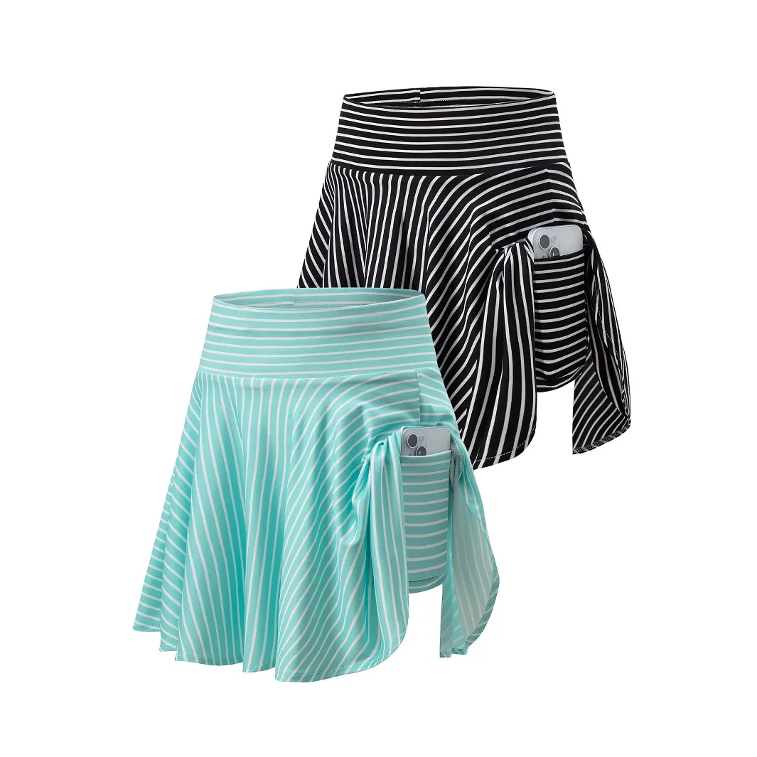 Summer Kids Tennis Skorts with Pockets for Girls Casual Sports Running Skirt With Shorts Loose Fit Children Striped Golf Skirts