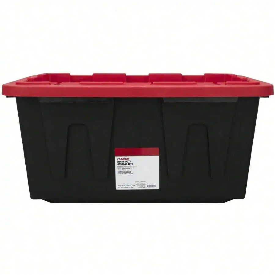 (Pack Of 6) 27 Gallon Large Storage Bin With Snap Lid, Black And Red, Heavy Duty Plastic Storage Container