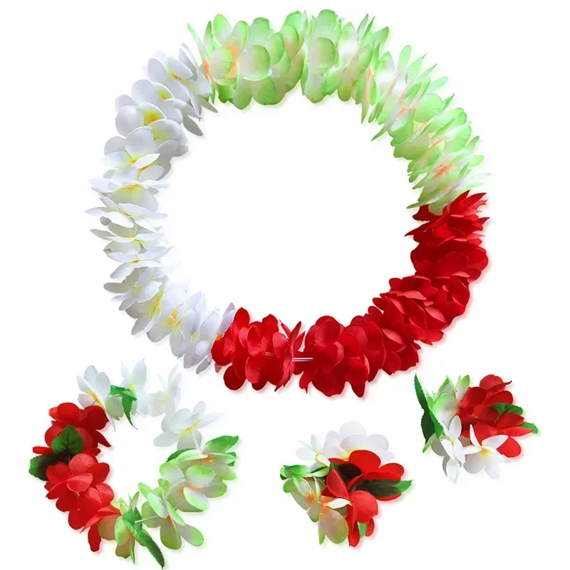 Hawaiian Leis Luau Tropical Headband Flower Crown Wreath Women Girls Necklace Bracelets Hair Band Party Halloween Christmas image 3