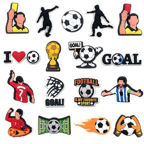 Hot Sales 1Pcs Football Sprot Shoe Charms Pin for Crocs Accessories Bubble Slides Sandals Decoration Adult Party Gifts