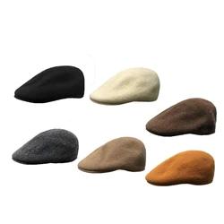 Solid Color Wool Berets Artist Beanie Hat Men Women British Retro Anti-wear Forward Hats Embroidered Newsboy Cap