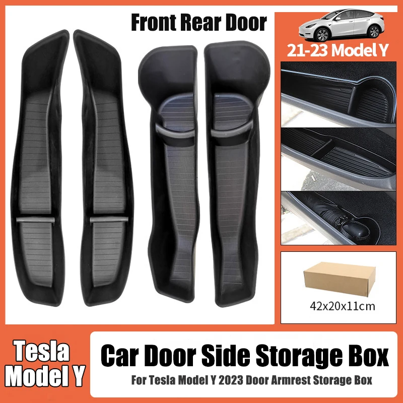 For Tesla Model Y 2023 Car Door Side Storage Box Door Armrest Storage Box TPE Front Rear Door Armrest Organizer Car Accessory