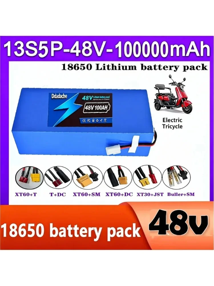 13S5P 48V 100000mAh 18650 Akkupack für 500-1000W Motor, wiederaufladbarer Lithium-Akku mit intelligentem BMS