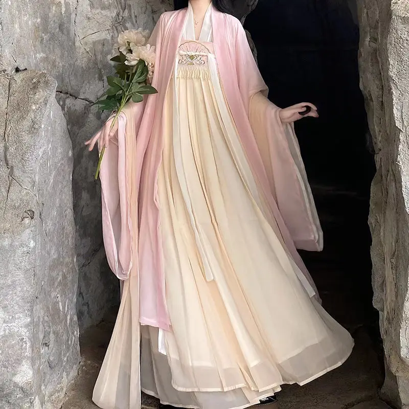 จีนแบบดั้งเดิมชุดกระโปรง Original Song Dynasty Hanfu หญิง Chic Fairy สีชมพูเต้นรําคอสเพลย์เครื่องแต่งกายชุดเจ้าหญิง