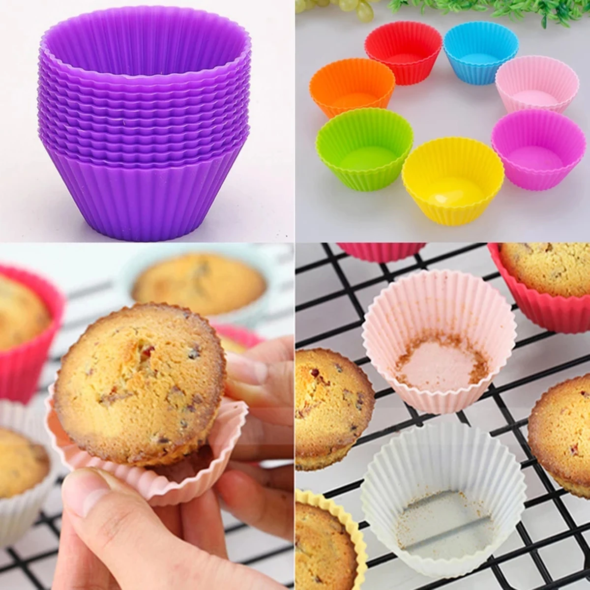 12Pcs Silicone Cake Mold Round Shaped Muffin Cupcake Baking Molds Kitchen Cooking Bakeware Maker DIY Cake Decorating Tools