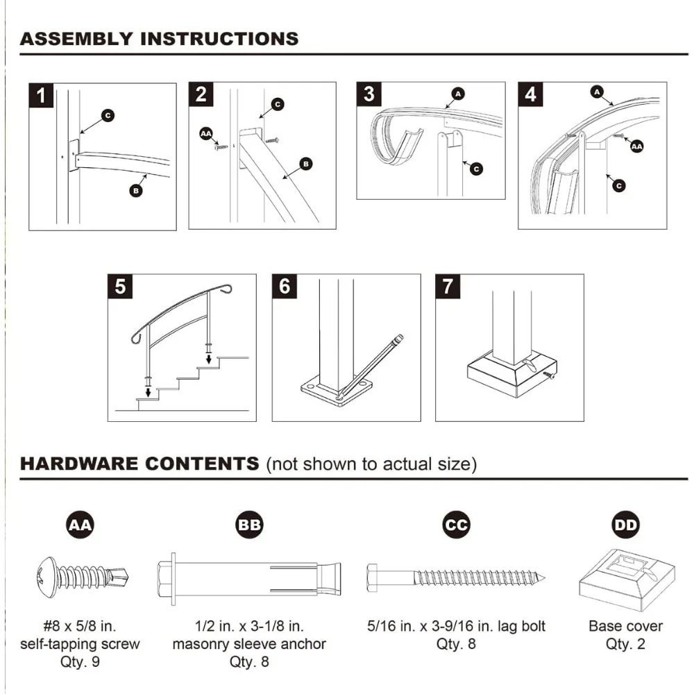 Grisham Aluminum Handrails for Outdoor Steps,3 Step Outdoor Hand Railing Fits 1 to 3 Steps Outdoor Railing Stair Railing Kit (2