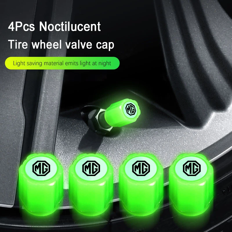 4Pcs Noctilucent Luminous Tire Valve Caps With MG Logo Light Storage Glow In Dark Hexagonal Tyre Stem Dustproof Protector Auto S