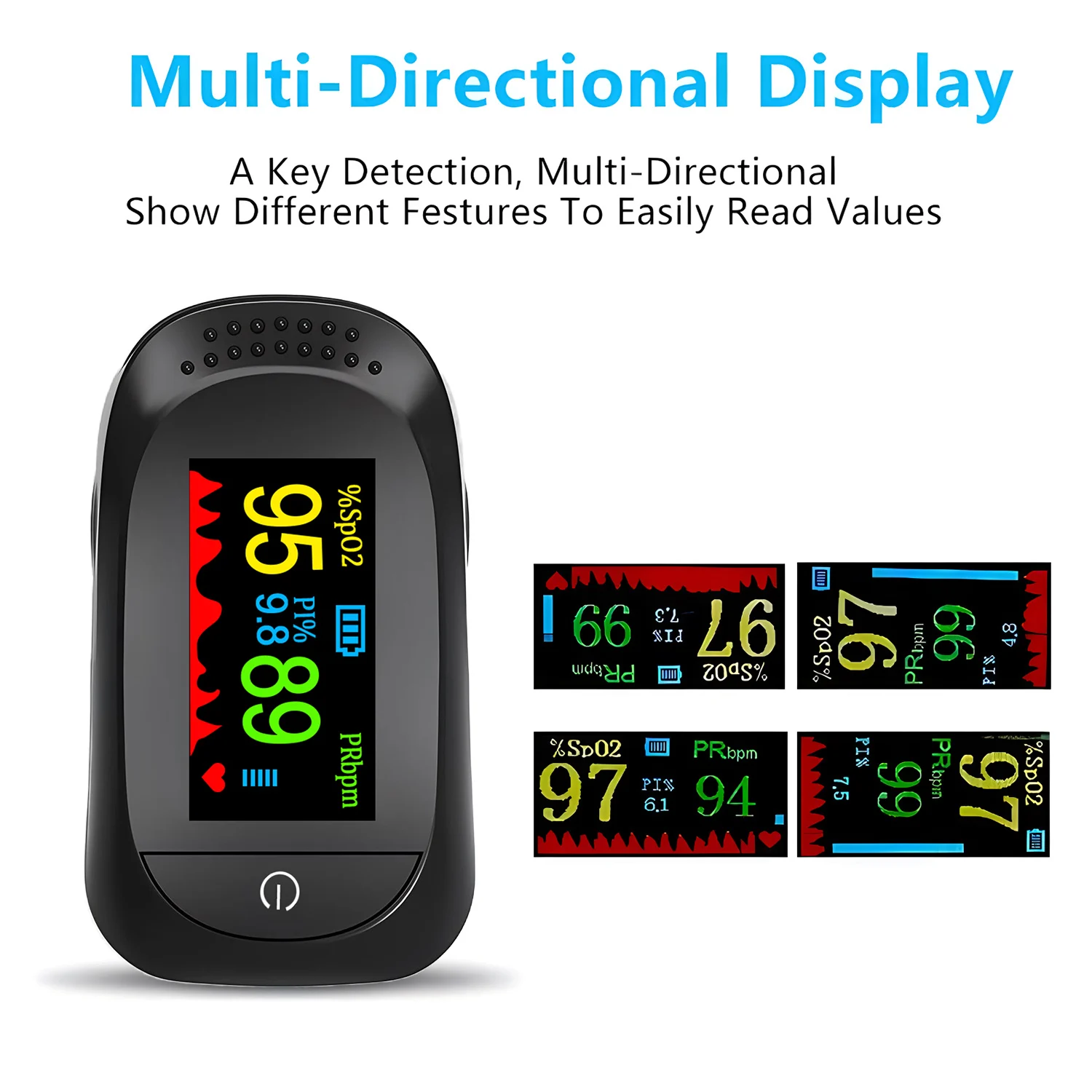 1PC Pulse Oximeter TFT Display in SpO2 PI Function Blood Oxygen Meter Finger Clip Heart Rate Pulse Monitoring for Home Health Mo