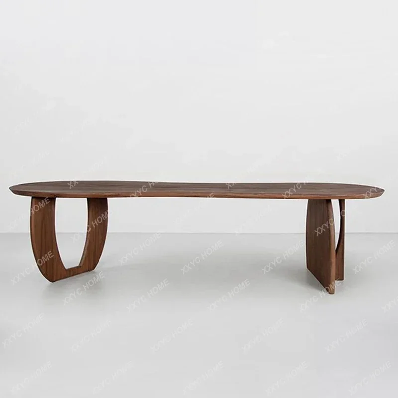 A  Natural Wood Style Black Walnut Dining Table Irregular Shape Home Use Solid Wood Oval Dining Table Meeting Table
