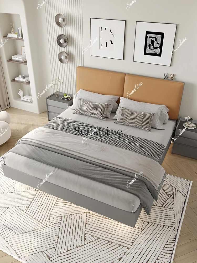 

Italian minimalist suspended solid wood bed bedroom small apartment tatami storage FT