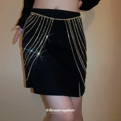 Exaggerated Rhinestone Inlaid Long Tassel Creative Design Skirt Waist Chain Fashionable Heavy Luxury Body Chain Gifts for Women