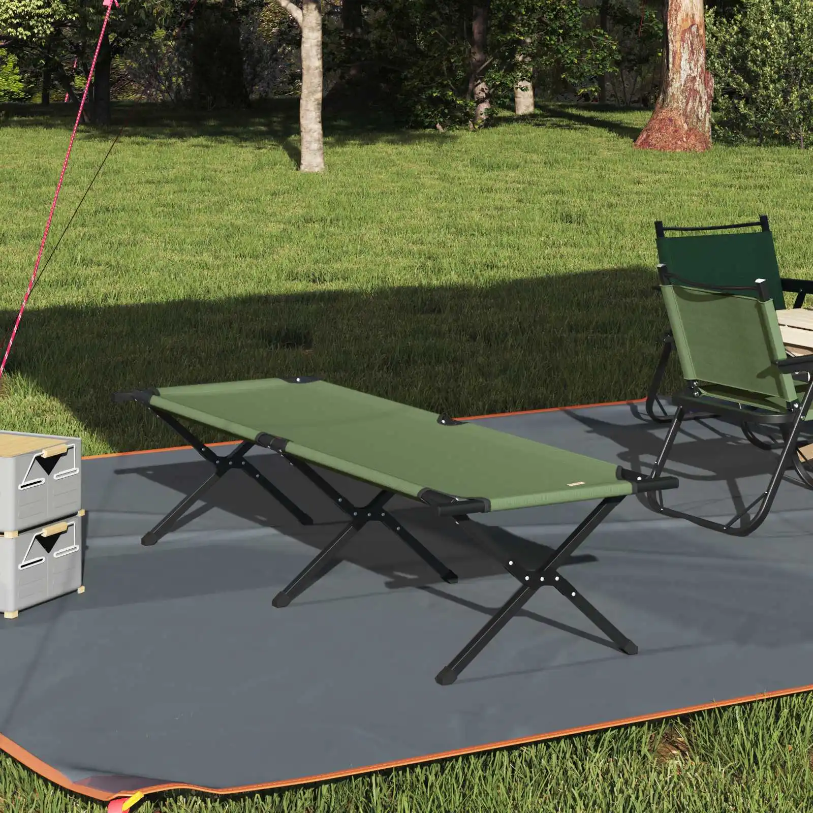Klappbares Campingbett, grün, 193 x 69 x 45 cm, Oxford-Stoff, ultraleichtes tragbares Zeltbett, leichtes Schlafbett für Camping, Wandern