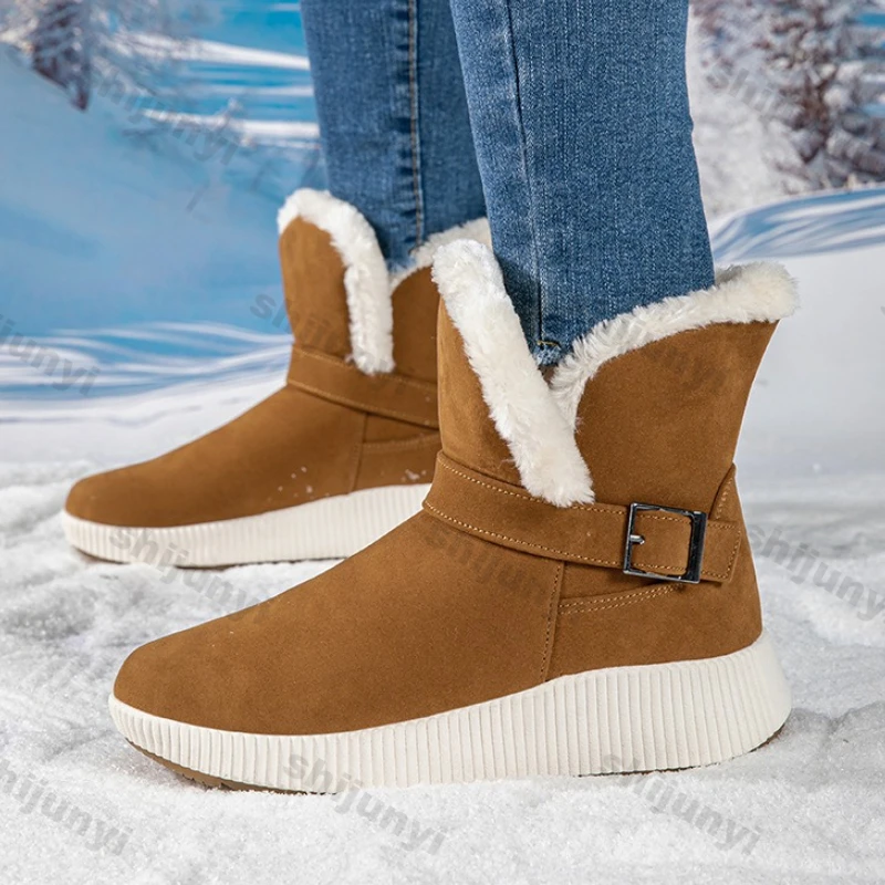

Женская хлопковая обувь, зимние утепленные нескользящие зимние ботинки, удобные модные уличные короткие ботинки с пряжкой и ремешком, увеличивающие рост