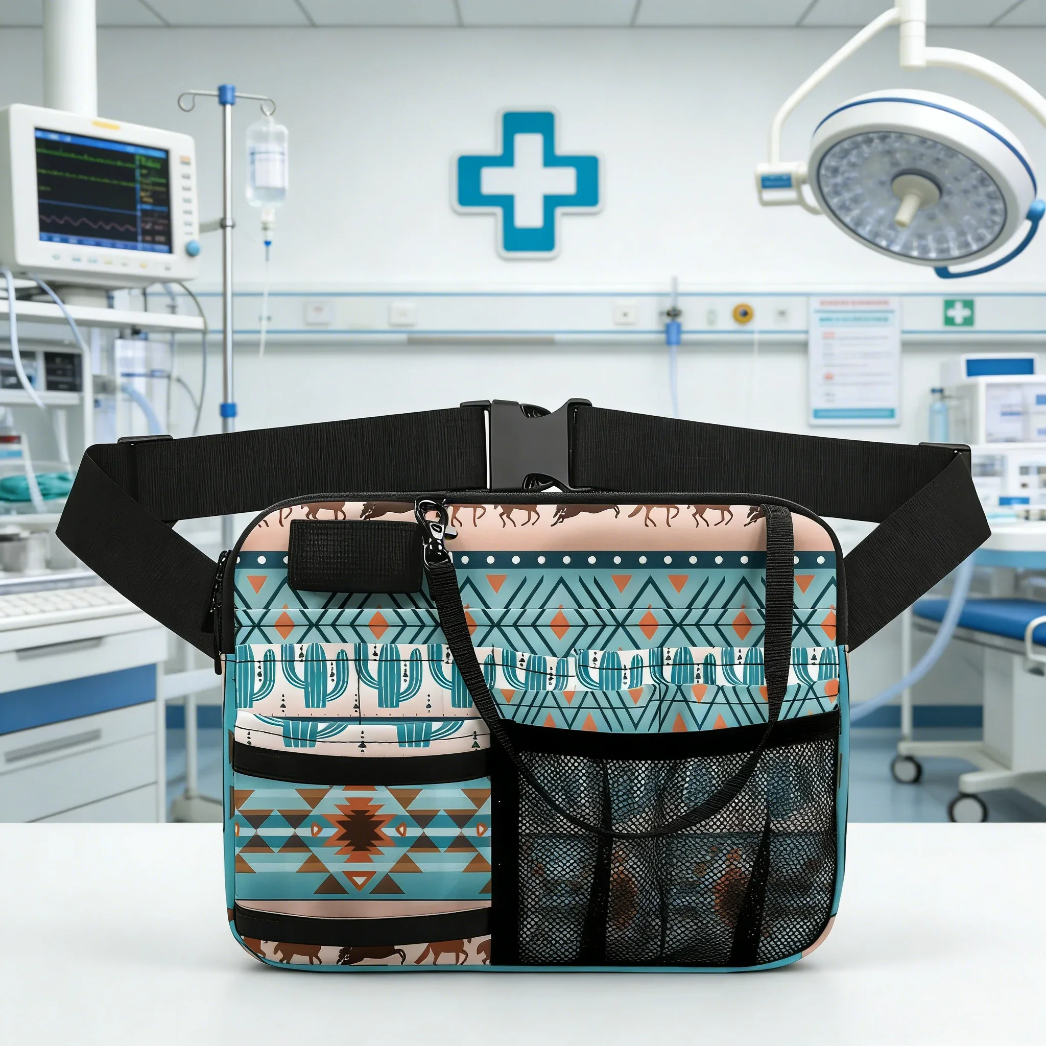 Boho Geometric Tribal Print Waist Pack Aztec Style Multi-Pocket Utility Fanny Pack Crossbody Bag for Festival Travel Hiking