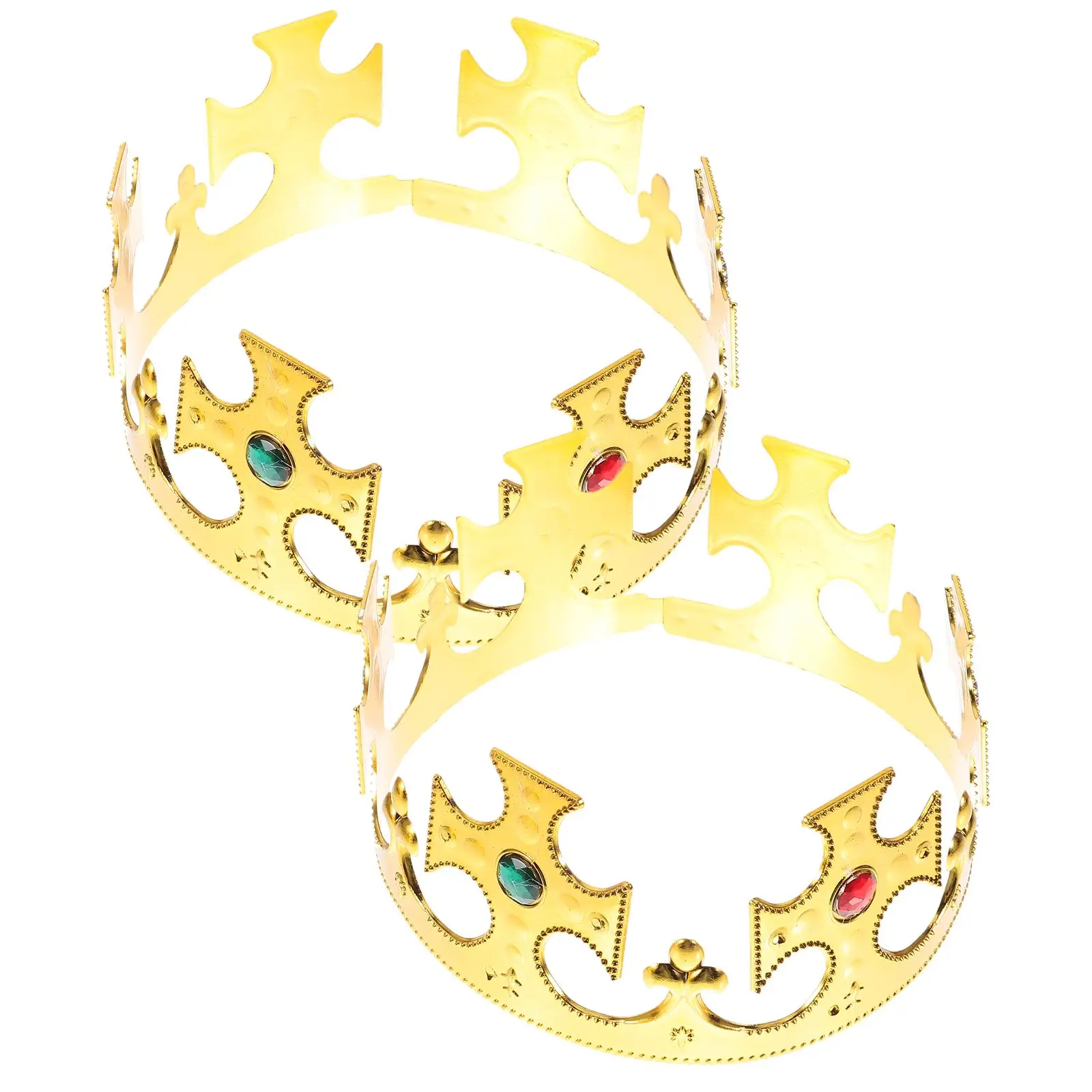 

2 Pcs Golden Plastic Plating Crown For King Queen Costume Party Hats Medieval Royal Prop Halloween Thanksgiving Stage Theater
