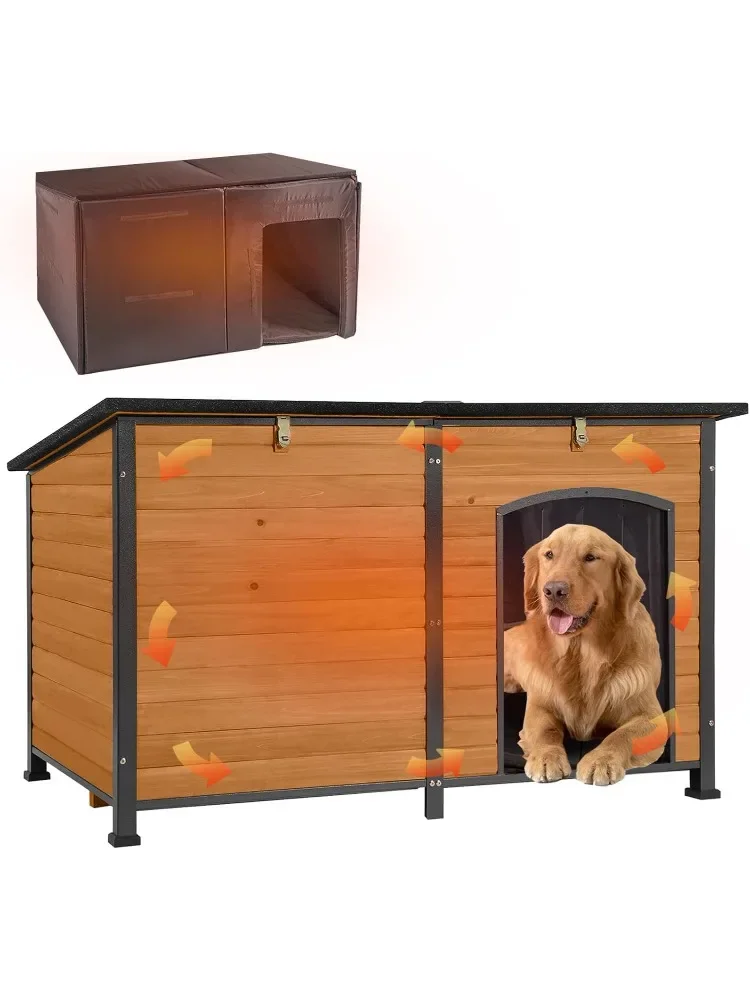 

Brown Dog House Insulated Outdoor Dog Kennel with Liner for Winter Extra Large, 35.4"D x 59.1"W x 35.4"H Dogs House