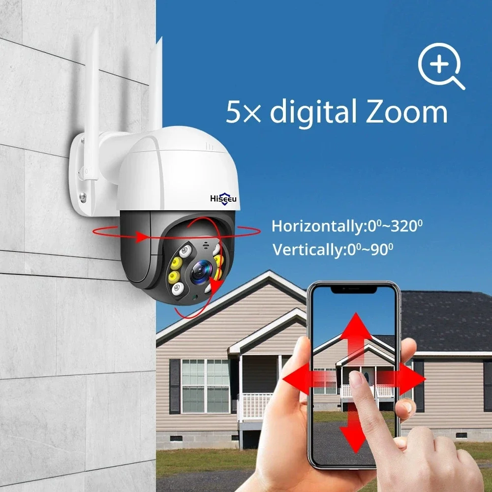 Hiseeu 4K 8MP Wifi PTZ Camera 5x Digital Zoom AI Human Detection Two-way Voice ONVIF Wireless IP Security Protection Camera