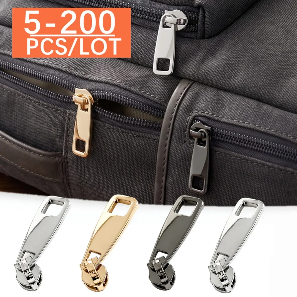 5-200Pcs 5# Nylon Zipper Puller Slider Zippers Repair Bag Clothes Pocket Zips Pull Head Zip Replacement Sewing Accessories