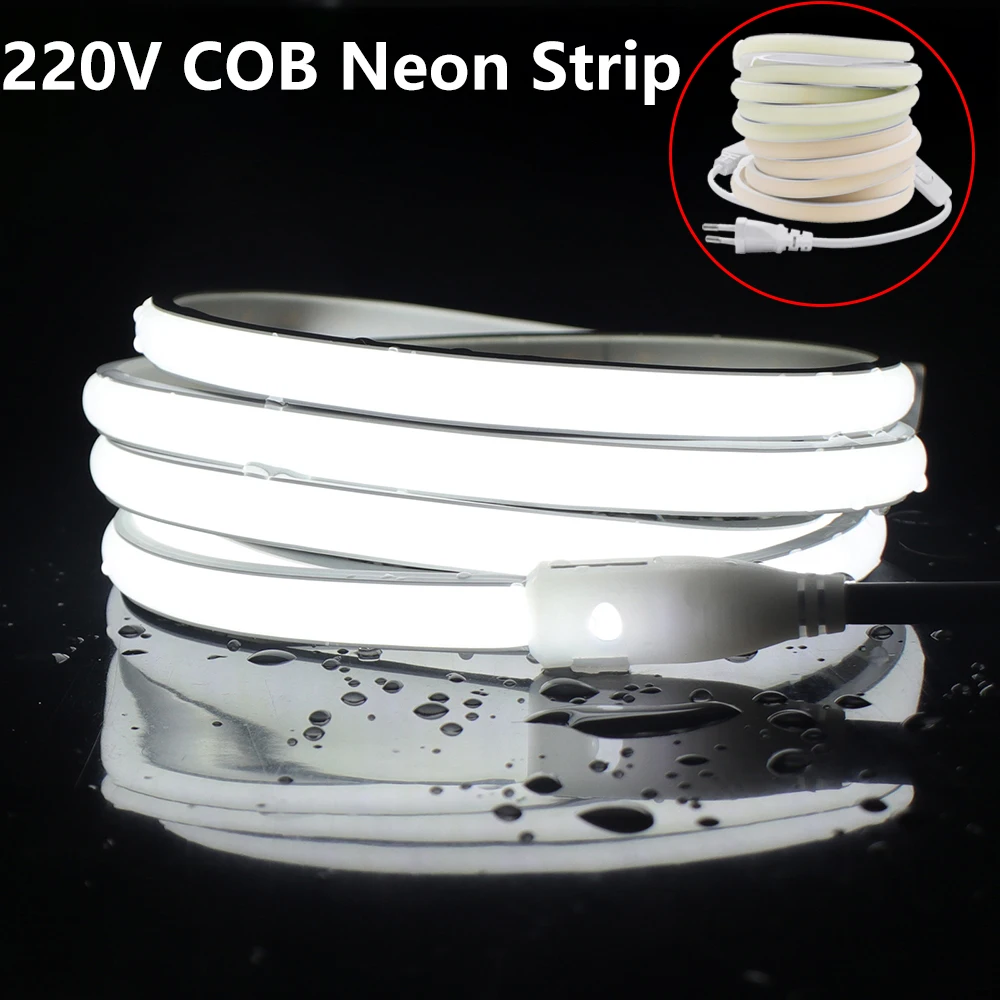 220V COB LED Strip Neon Light Silicone Tube Super Bright 288Leds/m Flexible Outdoor Lamp Waterproof LED Tape With EU Plug