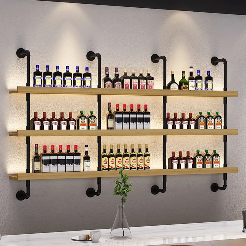 

Industrial style wall-mounted wine rack retro decoration minimalist luminous rack restaurant bar wall wine display rack