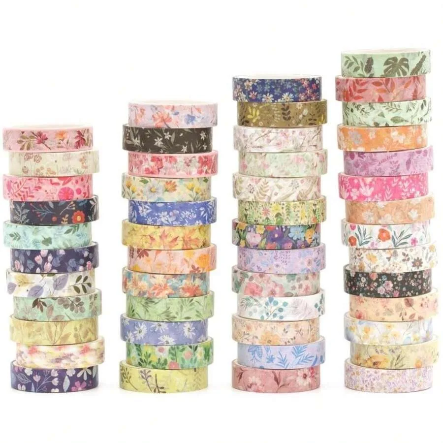 

YUBBAEX Flowers Washi Tape Pack 50 Rolls Floral Printed Masking Tape Plants Decorative For Arts DIY Crafts Journal Supplies Pla