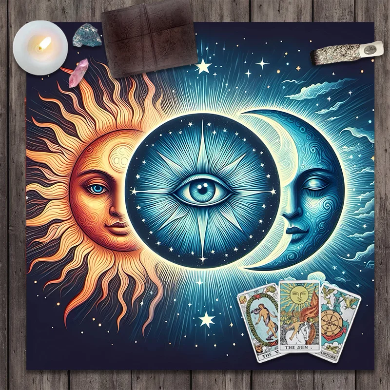 VIKAMA – nappe de Tarot soleil et lune, Design de plante à fleurs noires, adapté au tapis de méditation divinatoire, décoration de vacances