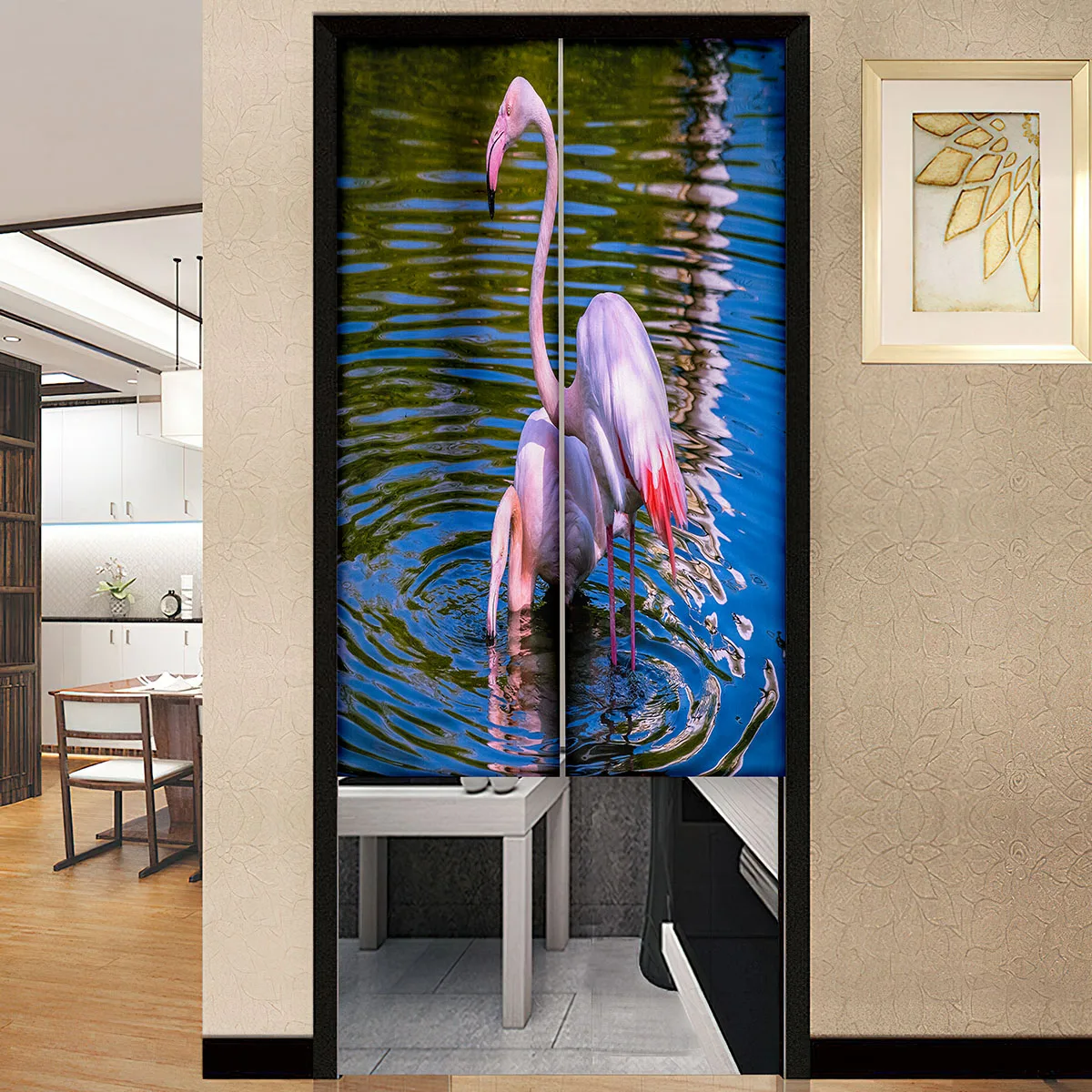 Birds Water Flamingo Japanese Door Curtain Household Kitchen Partition Drapes Restaurant Bathroom Entrance Hanging Half Curtains