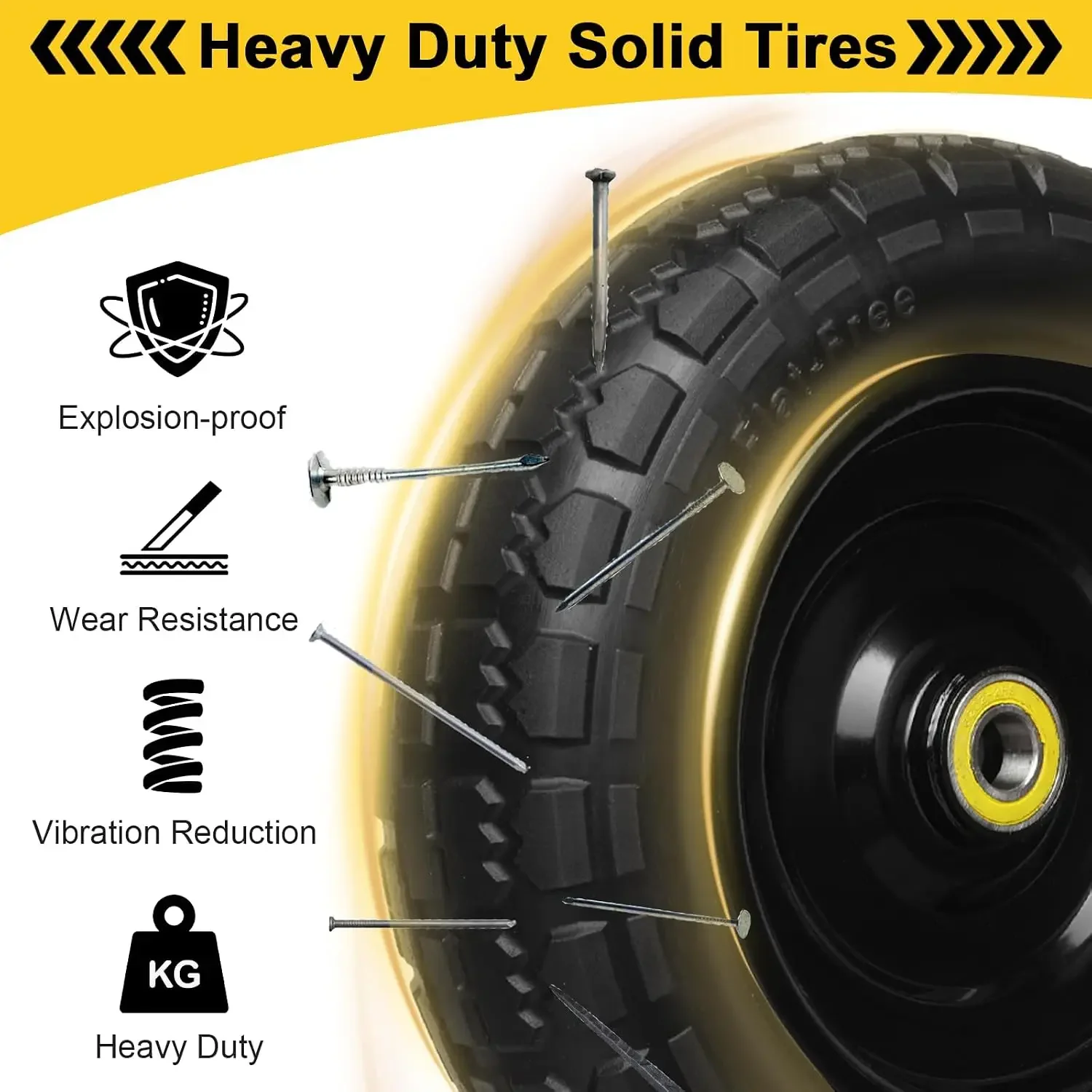 13 Inch Solid Rubber Tires, 4.00-6 Tire Flat Free with 5/8