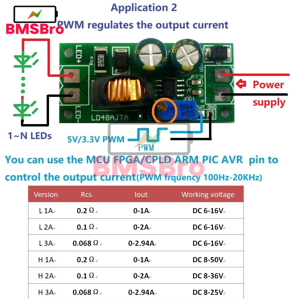 72W 1-3A DC 6V 9V 12V 24V 36V 48V modulo Driver LED a corrente costante regolabile MCU IO PWM scheda Controller