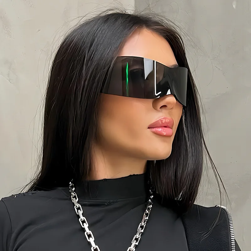 2024 New Y2K Fashion One Piece Outdoor Sunglasses Women Men Vintage Punk Rimless Silver Mirror Sun Glasses Female Hip Hop Shades