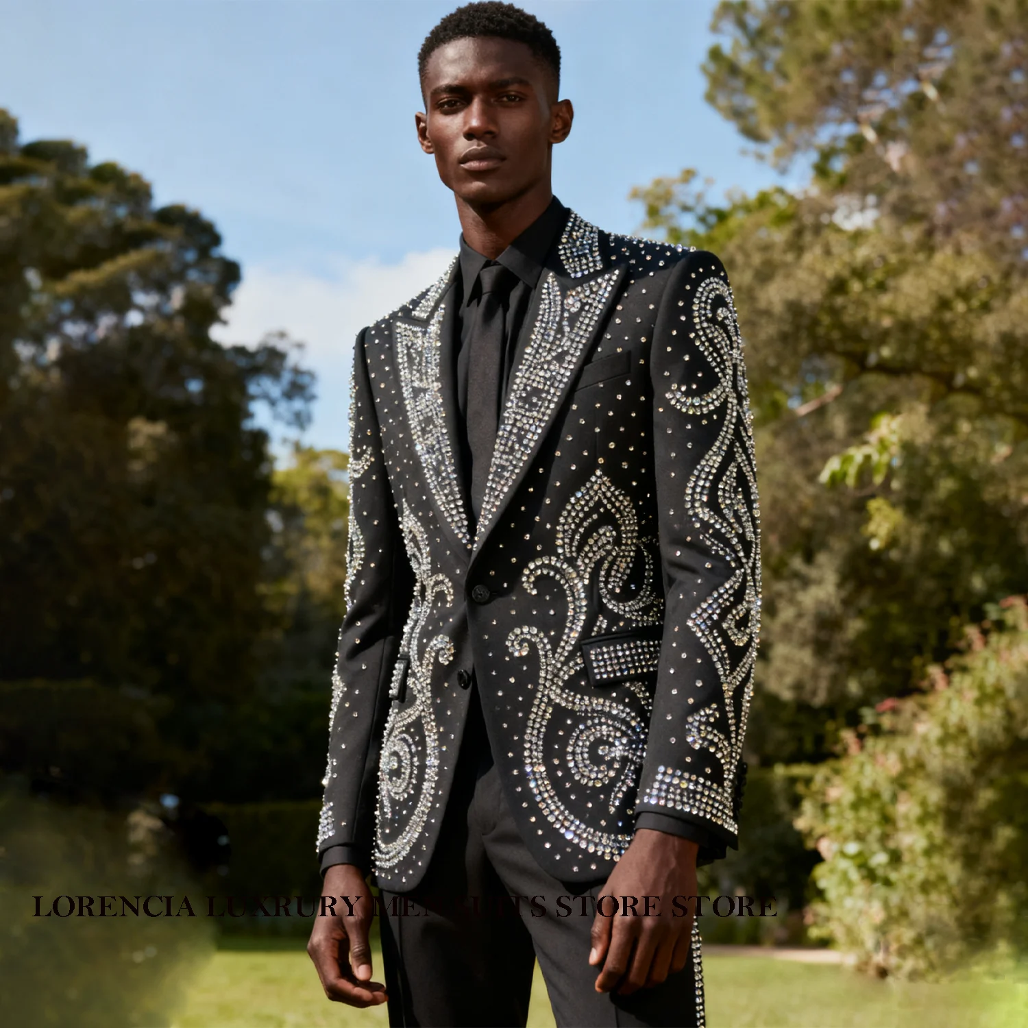 

Luxury sparkle Design Men Suits Groom Male Blazers 3 Piece Crystal Diamond Customized Wedding Party Slim Fit Tuxedos Ropa hombre