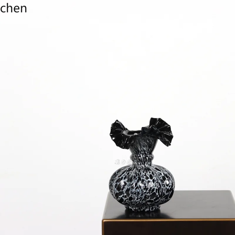 YFY  minimalist cow print black and white glazed vase - high-end glass, handmade, available in various sizes