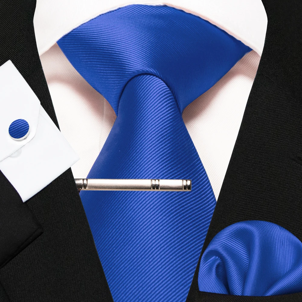 Klassische Seidenkrawatte für Herren in Rot, Blau, Grün, Business-Hochzeitskrawatte für Männer, Set mit Einstecktuch und Manschettenknöpfen, Geschenk für den Bräutigam – Detail 8