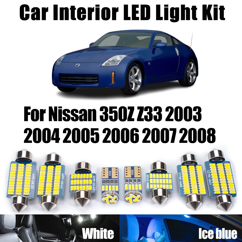 12Pcs LED Interior Map Dome Trunk Door Light Kit Canbus Car Vanity Mirror Bulb For Nissan 350Z Z33 2003 2004 2005 2006 2007 2008