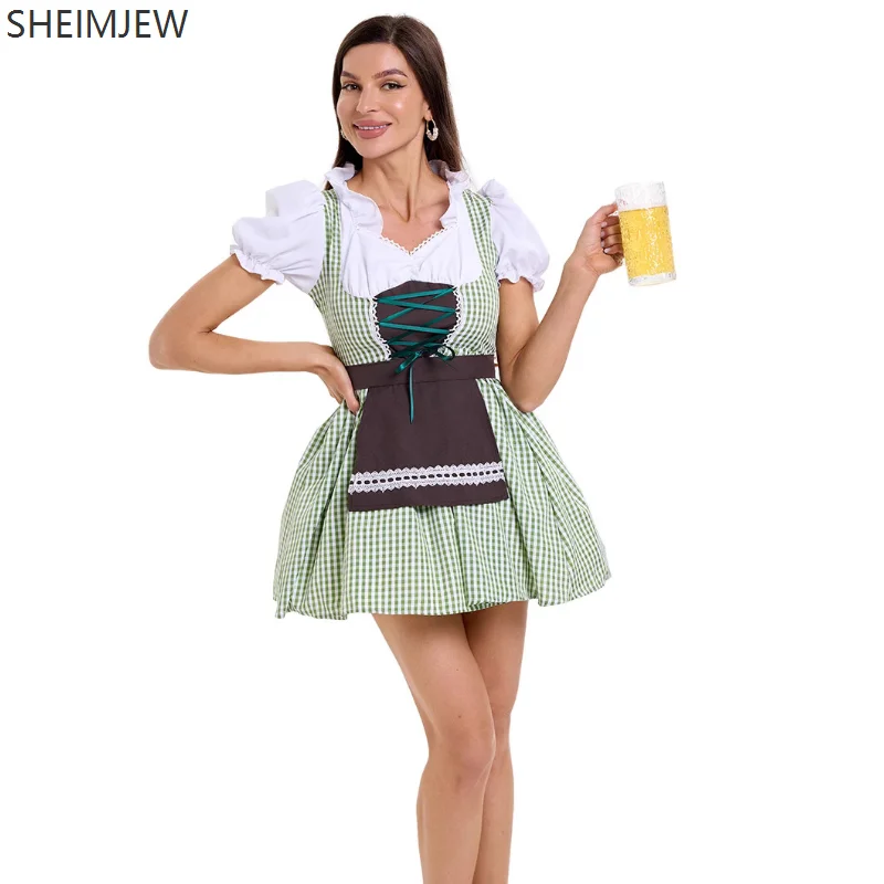 

AA1 Oktoberfest Costume Women's Apron Multicolor Plaid Dress Adult Beer Party Cosplay German Girl Bavarian Festival Costume