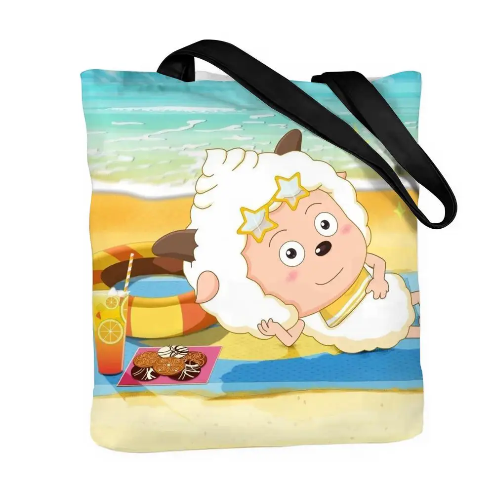 Love to Sleep Lazy Goat Storage Bags Canvas Double-Sided Print Shopping Bag Large Capacity Aesthetic Reusable Tote Bag