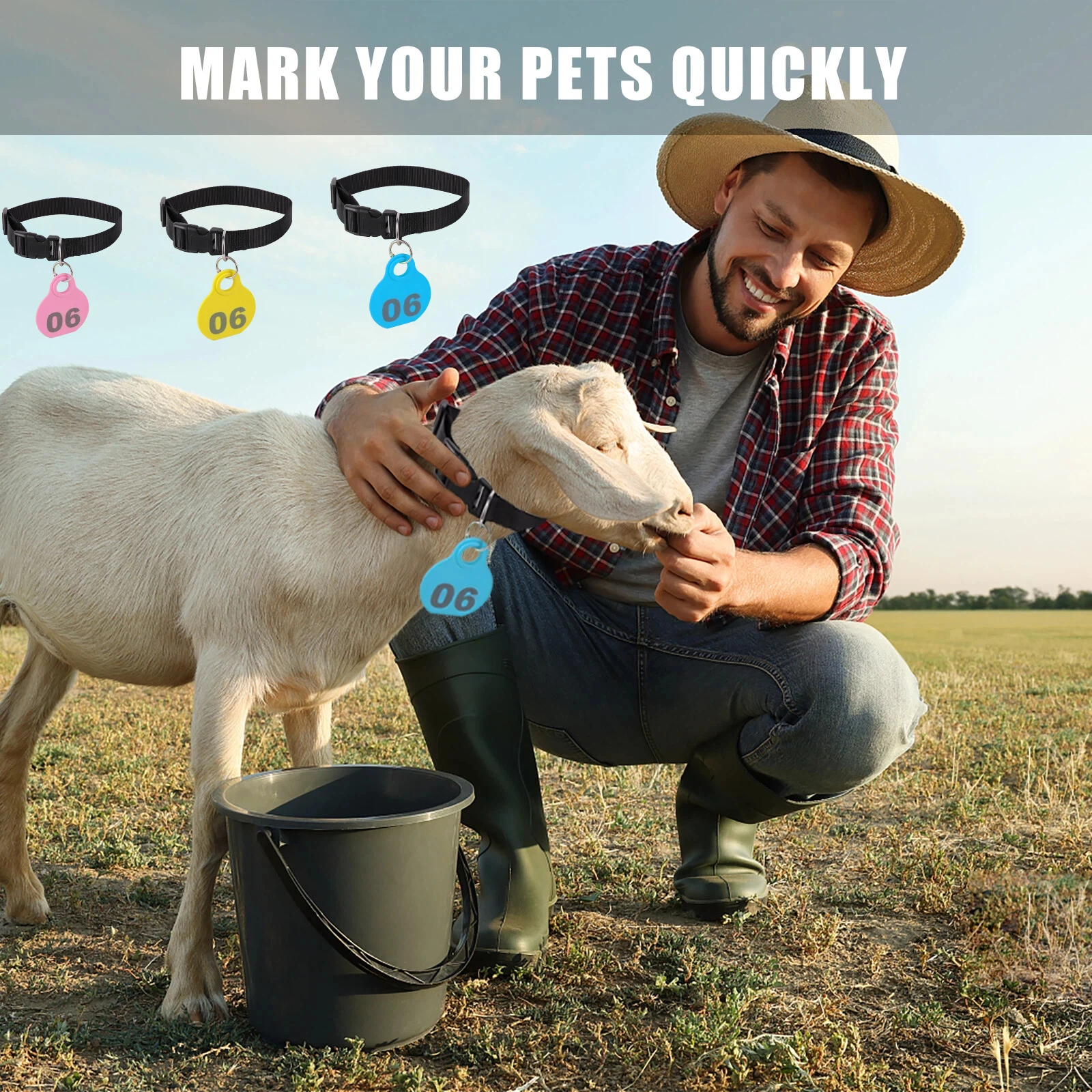 28Pcs Livestock Animal Identification Hang Tag Kit Adjustable Nylon Collar TPU Double-sided Serial Number Hang Tag & Metal Ring