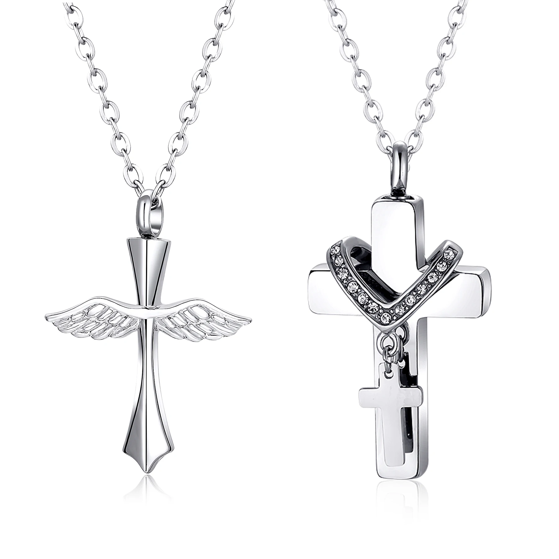 Collar clásico de cremación con alas cruzadas para cenizas, urna conmemorativa, colgante de acero inoxidable, envío directo